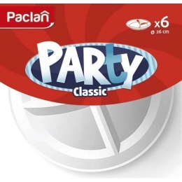 Тарелка пластиковая Paclan Party Classic белая трехсекционная 260мм 6шт(4607036872548)