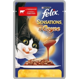 Влажный корм для кошек Purina Felix Sensations в Удивительном соусе говядина и томаты 85 г (7613034958563)
