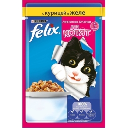 Влажный корм для котят Purina Felix Аппетитные кусочки со вкусом курицы в желе 85 г (7613036010221)