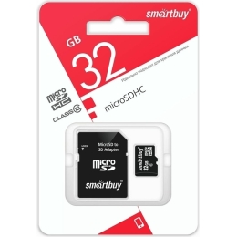 Карта памяти SD Micro 32 Gb, Class 10, SDHC, Smartbuy, с адаптером,LE