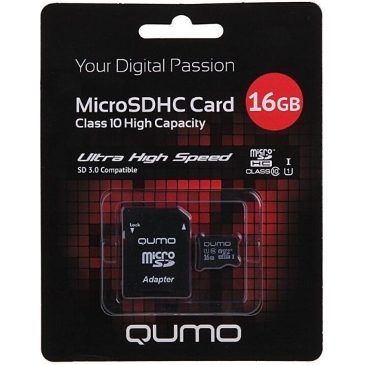 Карта флэш-памяти MicroSD 16 Гб Qumo +SD адаптер (class 10) UHS-1 3.0