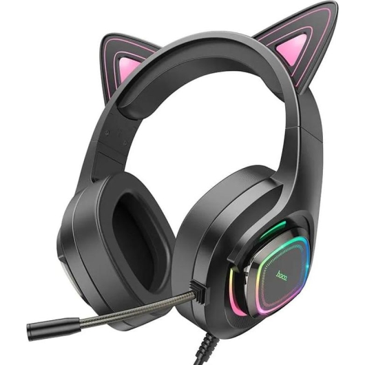 Наушники полноразмерные HOCO W107 Cute cat luminous cat ear, игровые (phantom cat)