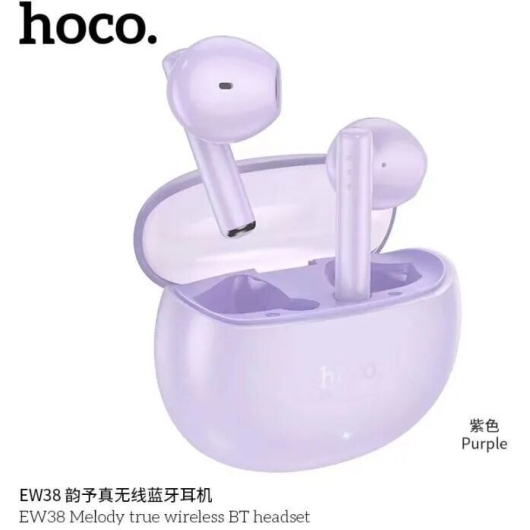 Наушники внутриканальные HOCO EW38 Melody, пластик, bluetooth 5.3, микрофон, цвет: фиолетовый (1/20/200)