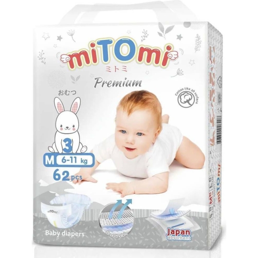 miTOmi Подгузники на липучках Premium 3///М (6-11 кг), 62шт