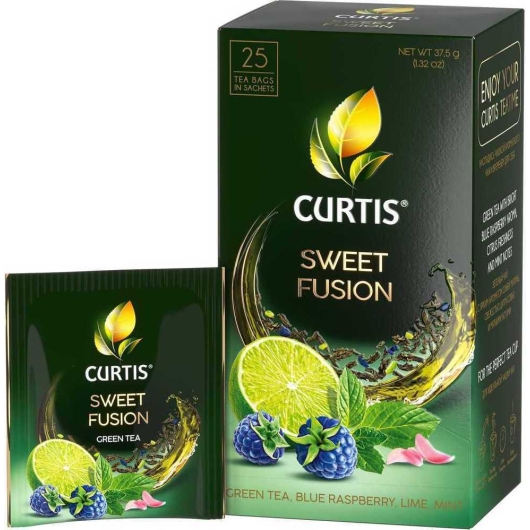 Чай зеленый Curtis "Sweet Fusion", c лаймом, синей малиной и мятой, мелколистовой, 25пак